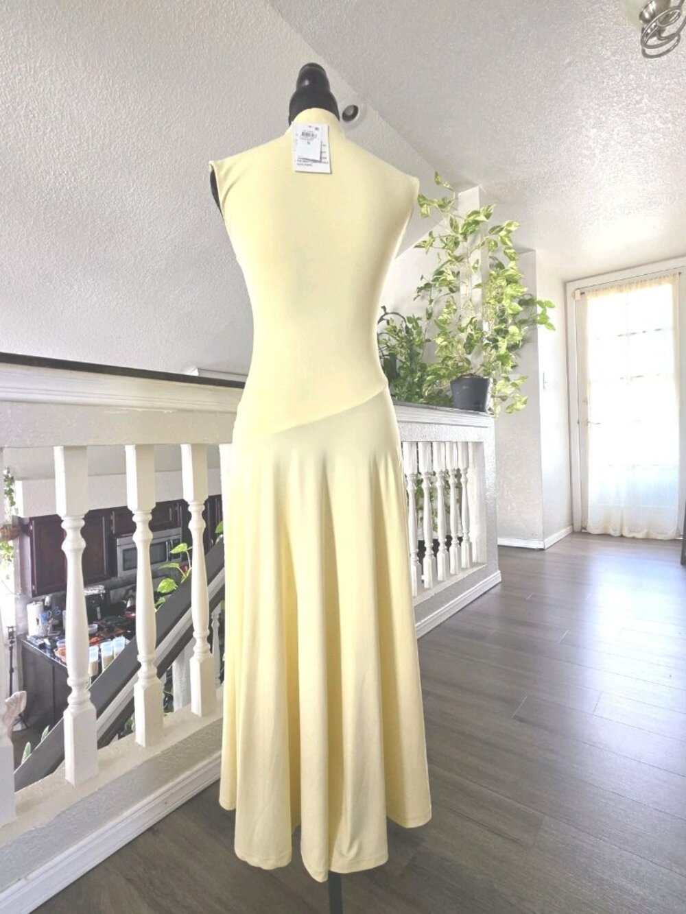 bar III Yellow Sleeveless Maxi Dress Crew Neck Pleated Double Layer Size S - Picture 2 of 11